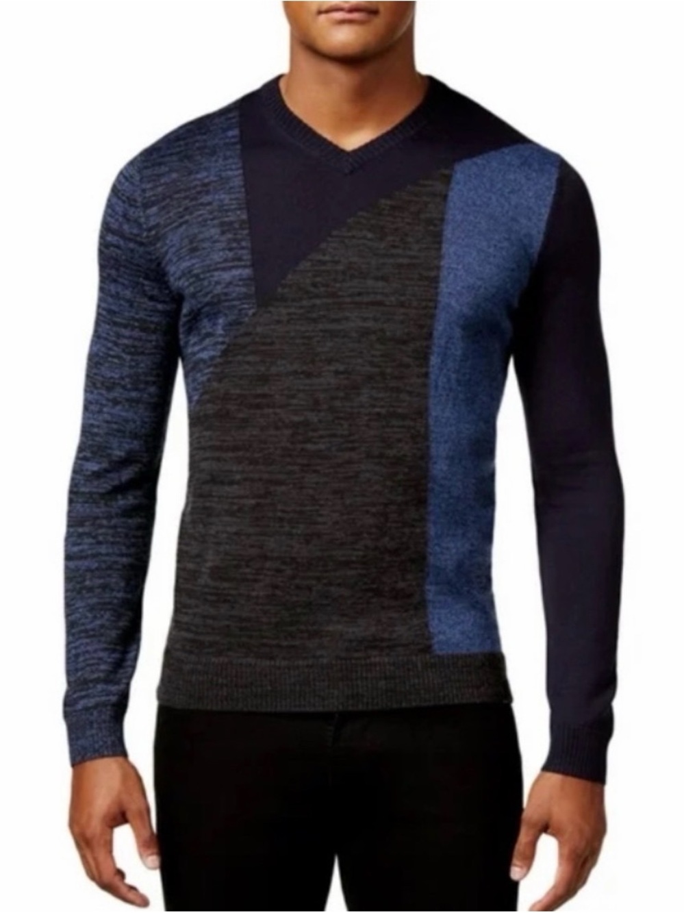 Calvin Klein Men's Black & Blue V-Neck Colorblock Sweater
